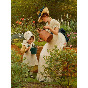 Girl And Mother 30*40CM(Canvas) Full Round Drill Diamond Painting