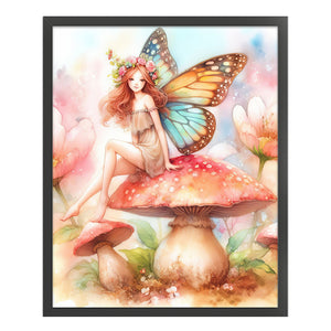 Huancan - Butterfly Fairy On The Mushroom - 50*60CM 11CT 3 Stamped Cross Stitch