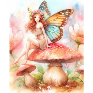 Huancan - Butterfly Fairy On The Mushroom - 50*60CM 11CT 3 Stamped Cross Stitch