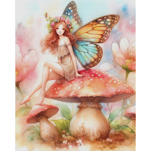 Huancan - Butterfly Fairy On The Mushroom - 50*60CM 11CT 3 Stamped Cross Stitch