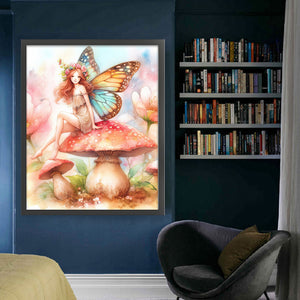 Huancan - Butterfly Fairy On The Mushroom - 50*60CM 11CT 3 Stamped Cross Stitch