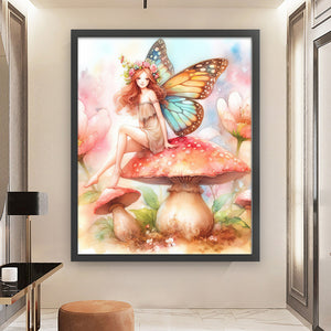 Huancan - Butterfly Fairy On The Mushroom - 50*60CM 11CT 3 Stamped Cross Stitch