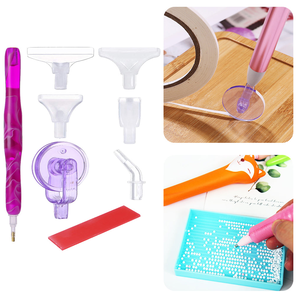 Diamond Painting Pen Kit with 5 Drill Pen Picking Heads and 1  Clay (Purple)