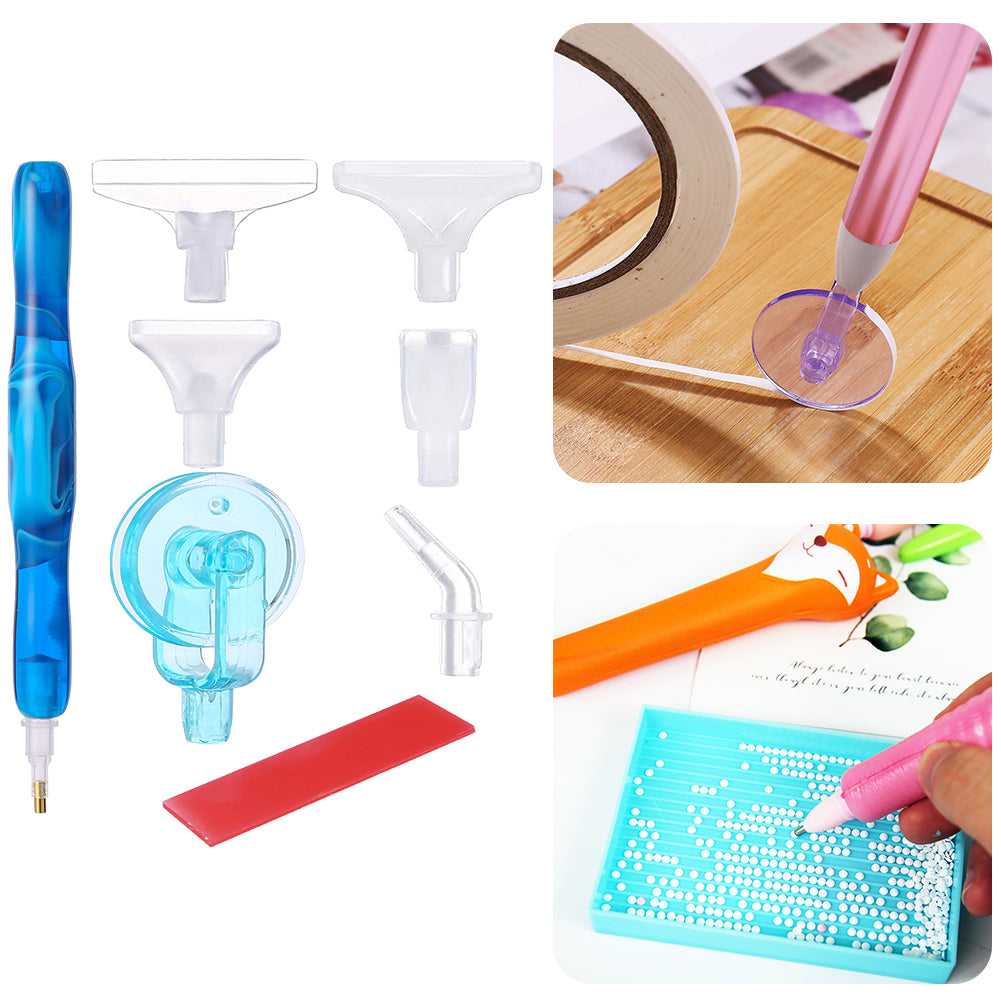 Diamond Painting Pen with 5 Drill Pen Picking Heads and 1  Clay (Deep Blue)