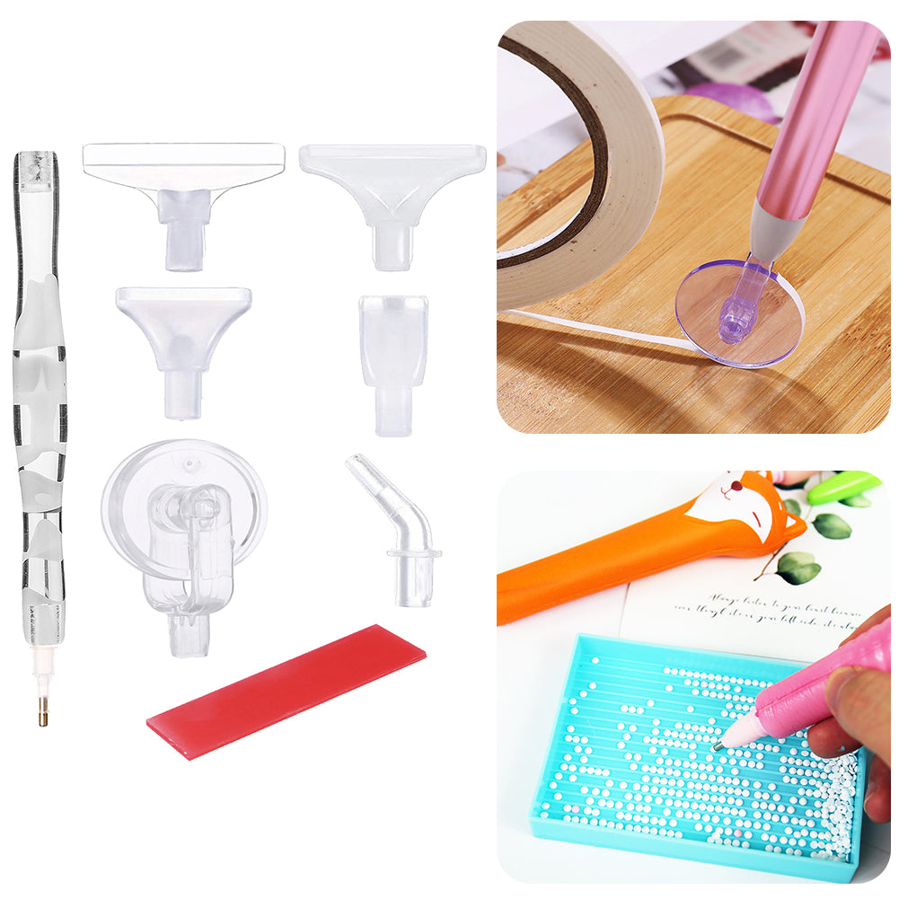 Diamond Painting Pen Kit with 5 Drill Pen Picking Heads and 1  Clay (White)