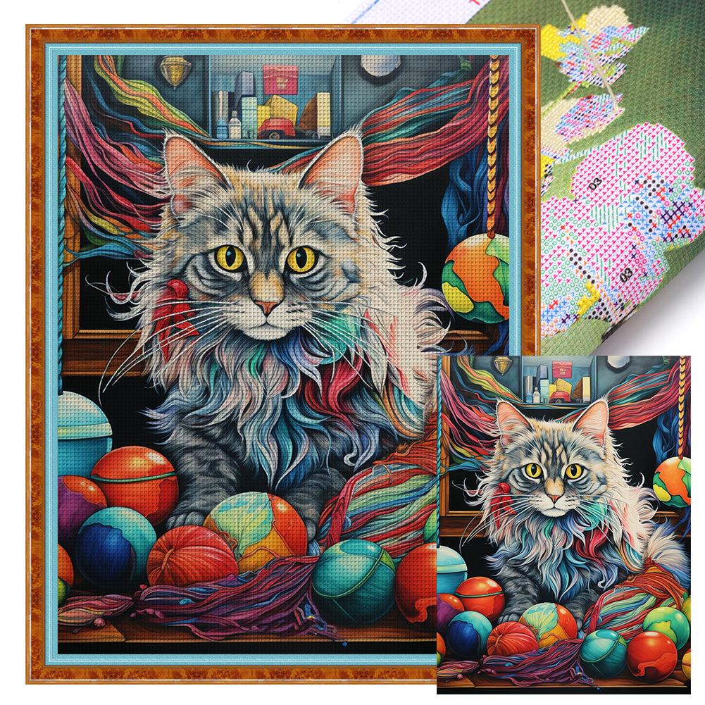 Huancan - Kid With A Knitted Cat - 45*60CM 11CT 3 Stamped Cross Stitch