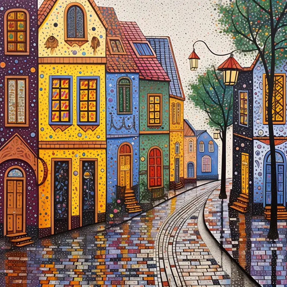 Colorful House 40*40CM(Canvas) Full Round Drill Diamond Painting