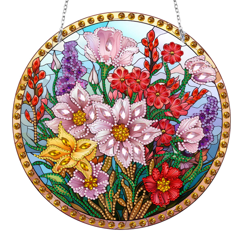 Suncatcher Diamond Painting Hanging Pendant Home Windows Decor (Flowers)