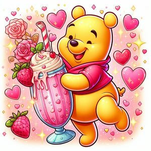 Yishu - Strawberry Ice Cream Winnie The Pooh - 50*50CM 11CT 3 Stamped Cross Stitch