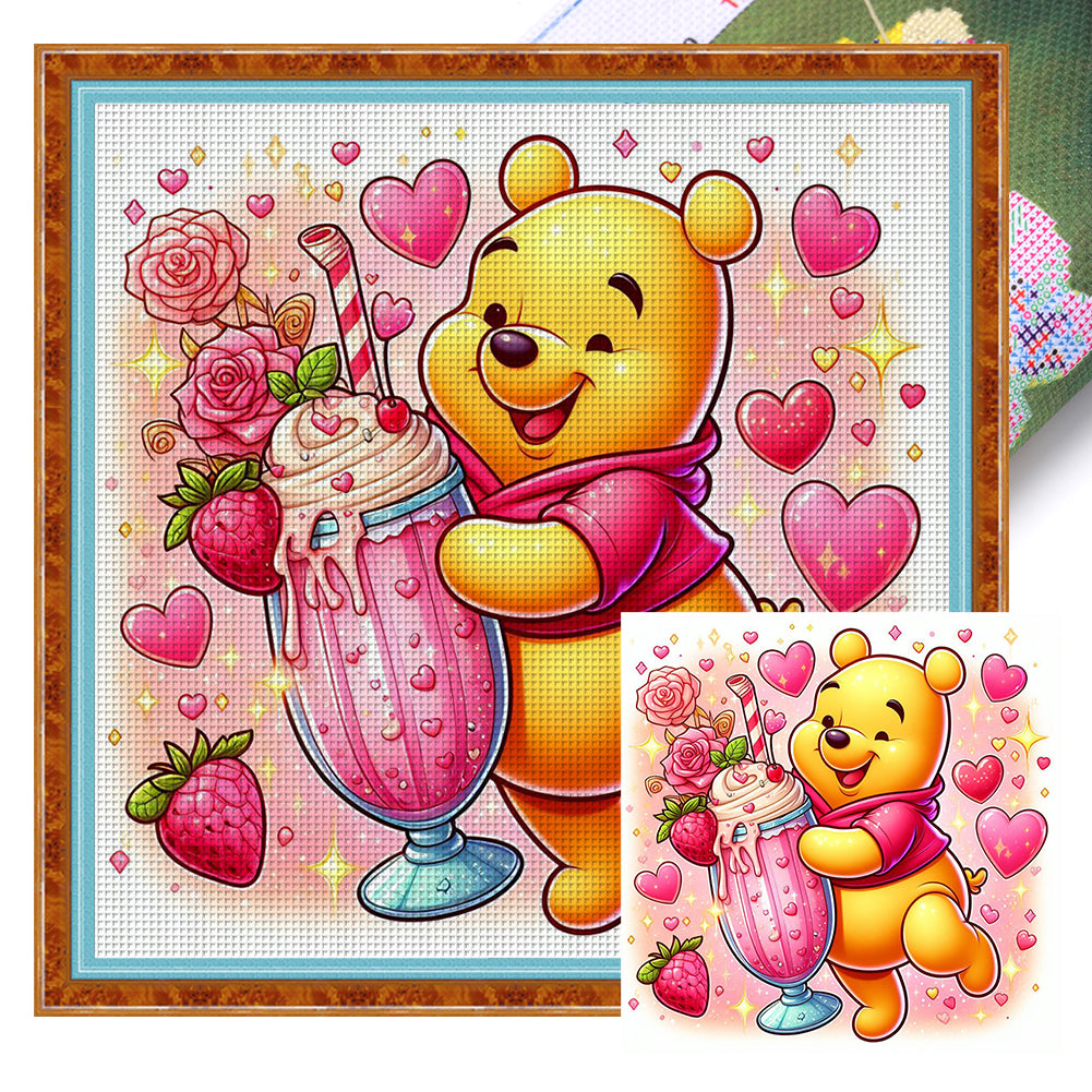 Yishu - Strawberry Ice Cream Winnie The Pooh - 50*50CM 11CT 3 Stamped Cross Stitch