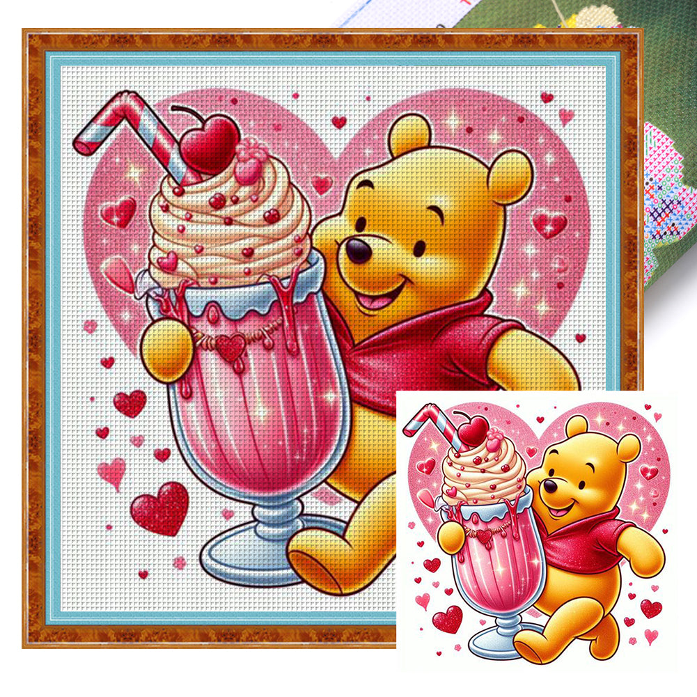 Yishu - Cherry Ice Cream Winnie The Pooh - 50*50CM 11CT 3 Stamped Cross Stitch