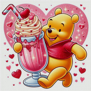 Yishu - Cherry Ice Cream Winnie The Pooh - 50*50CM 11CT 3 Stamped Cross Stitch
