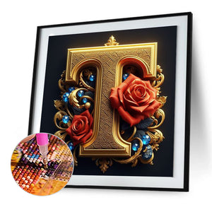 Flower Letter - T 30*30CM(Canvas) Full Round Drill Diamond Painting