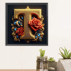 Flower Letter - T 30*30CM(Canvas) Full Round Drill Diamond Painting