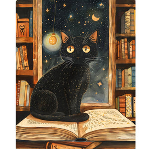 Black Cat In The Library 40*50CM(Canvas) Full Round Drill Diamond Painting