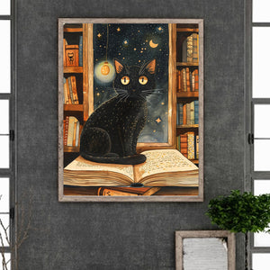 Black Cat In The Library 40*50CM(Canvas) Full Round Drill Diamond Painting
