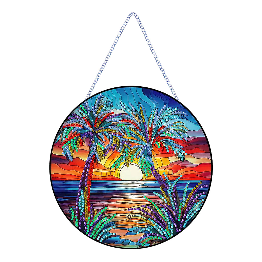 Coconut Palm Diamond Painting Art Pendant Acrylic Diamond Painting Hanging Decor