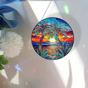 Coconut Palm Diamond Painting Art Pendant Acrylic Diamond Painting Hanging Decor