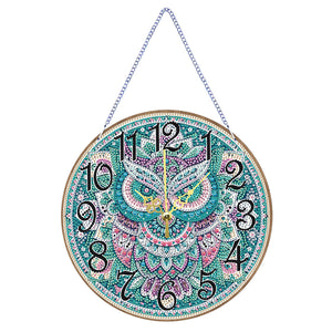 2D Flat DIY Owl Wooden Diamond Painting Clock Pendant for Home Decoration
