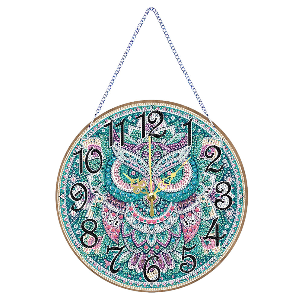 2D Flat DIY Owl Wooden Diamond Painting Clock Pendant for Home Decoration