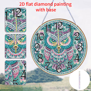 2D Flat DIY Owl Wooden Diamond Painting Clock Pendant for Home Decoration