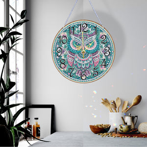2D Flat DIY Owl Wooden Diamond Painting Clock Pendant for Home Decoration