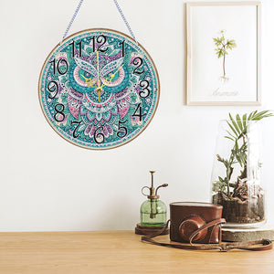 2D Flat DIY Owl Wooden Diamond Painting Clock Pendant for Home Decoration