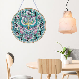 2D Flat DIY Owl Wooden Diamond Painting Clock Pendant for Home Decoration