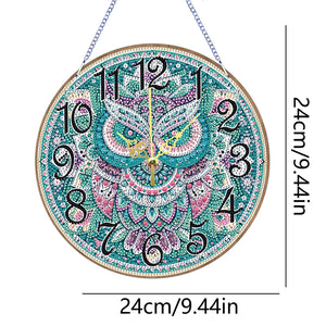 2D Flat DIY Owl Wooden Diamond Painting Clock Pendant for Home Decoration