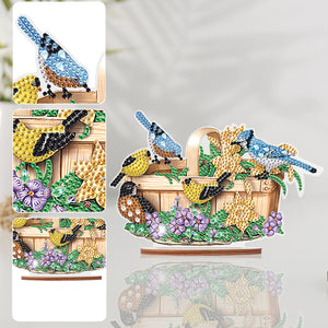 Wooden Flower Basket Bird Desktop Diamond Art Kits for Home Office Desktop Decor