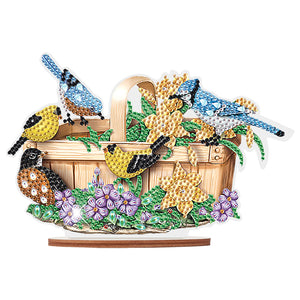 Wooden Flower Basket Bird Desktop Diamond Art Kits for Home Office Desktop Decor