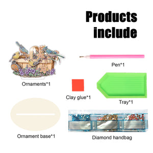 Wooden Flower Basket Bird Desktop Diamond Art Kits for Home Office Desktop Decor