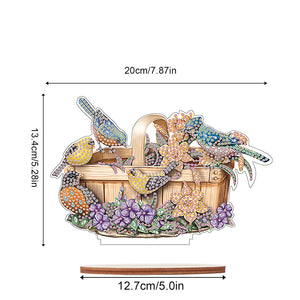 Wooden Flower Basket Bird Desktop Diamond Art Kits for Home Office Desktop Decor