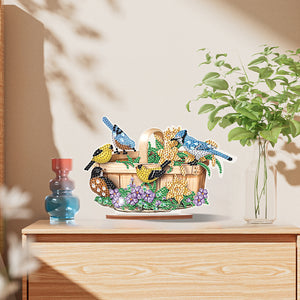 Wooden Flower Basket Bird Desktop Diamond Art Kits for Home Office Desktop Decor