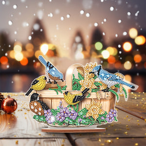 Wooden Flower Basket Bird Desktop Diamond Art Kits for Home Office Desktop Decor