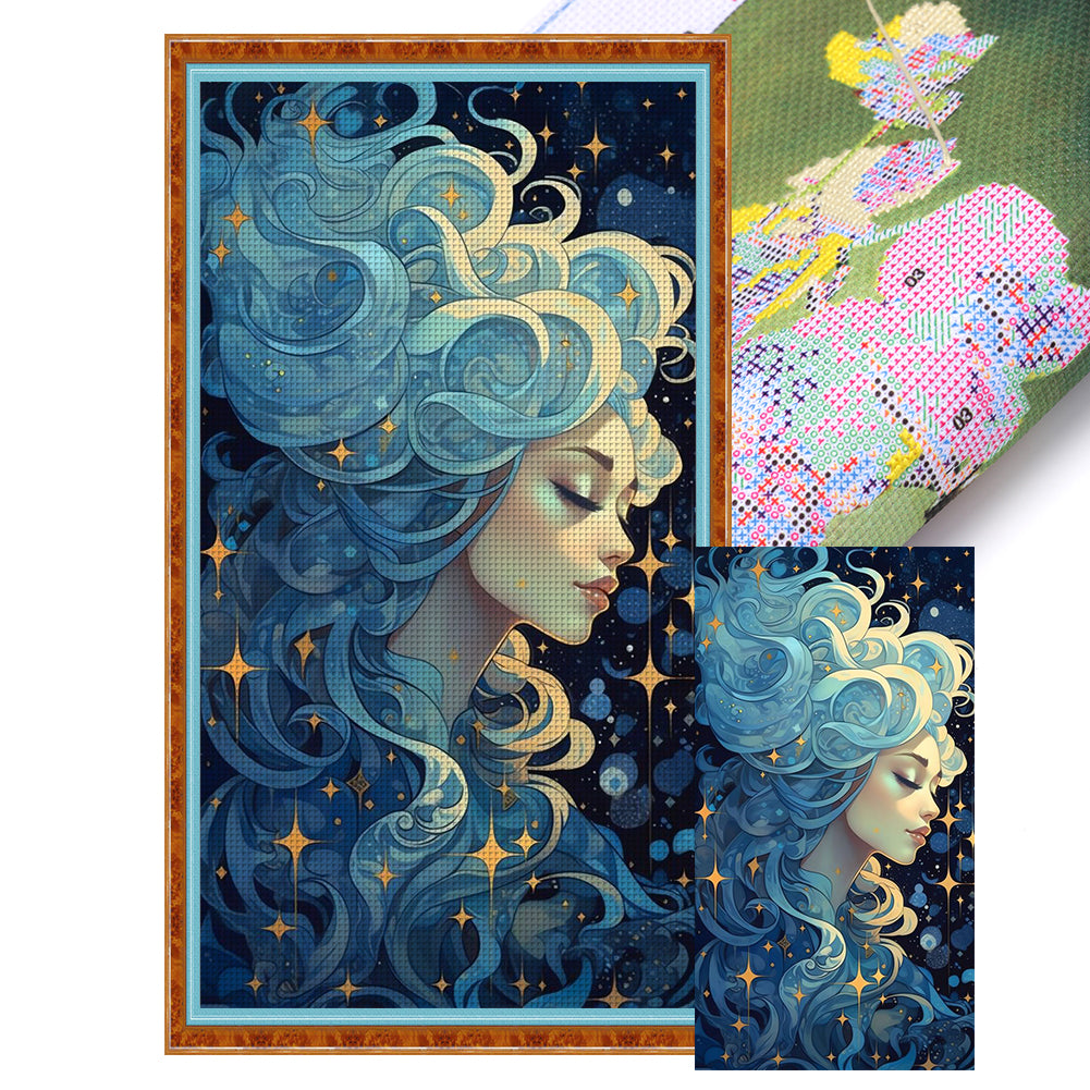 Yishu - Dream Curly-Haired Girl - 40*70CM 11CT 3 Stamped Cross Stitch