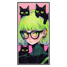 Load image into Gallery viewer, Yishu - Black Cat Girl - 40*80CM 11CT 3 Stamped Cross Stitch
