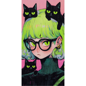 Yishu - Black Cat Girl - 40*80CM 11CT 3 Stamped Cross Stitch