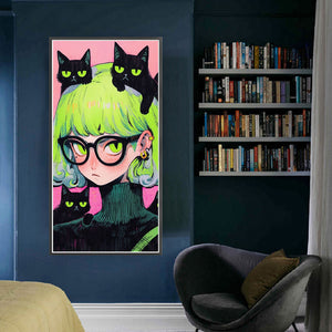 Yishu - Black Cat Girl - 40*80CM 11CT 3 Stamped Cross Stitch