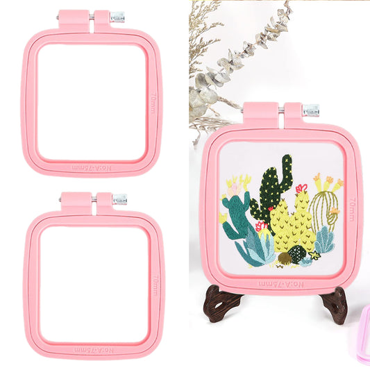 Square Embroidery Hoop Plastic Cross Stitch Hoop DIY Craft Sewing (Pink)