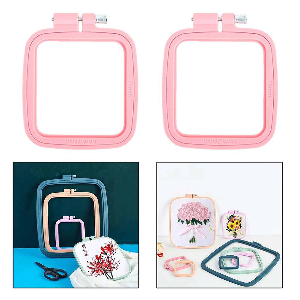 Square Embroidery Hoop Plastic Cross Stitch Hoop DIY Craft Sewing (Pink)