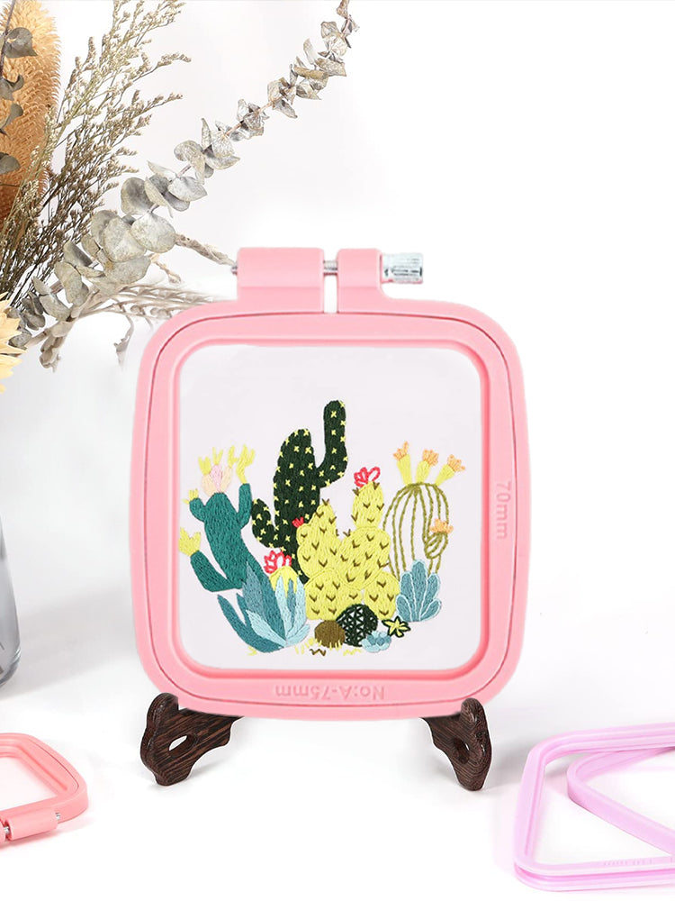 Square Embroidery Hoop Plastic Cross Stitch Hoop DIY Craft Sewing (Pink)