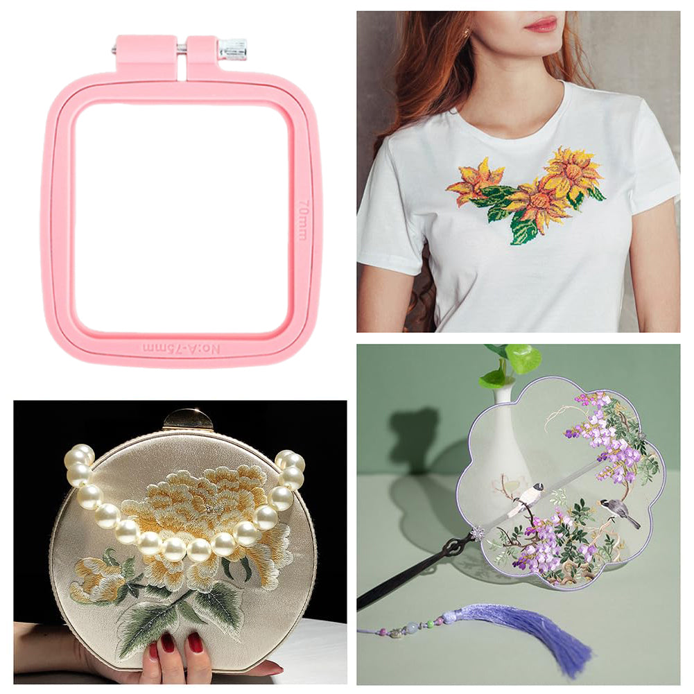 Square Embroidery Hoop Plastic Cross Stitch Hoop DIY Craft Sewing (Pink)