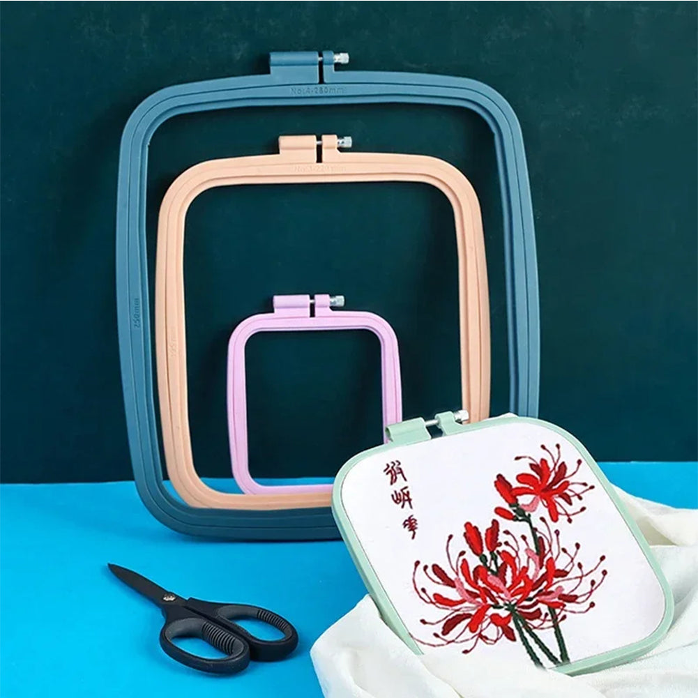 Square Embroidery Hoop Plastic Cross Stitch Hoop DIY Craft Sewing (Deep Blue)
