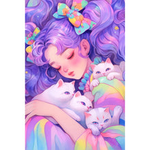 Load image into Gallery viewer, Cat And Colorful Girl 40*60CM(Canvas) Full Round Drill Diamond Painting
