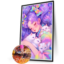 Load image into Gallery viewer, Cat And Colorful Girl 40*60CM(Canvas) Full Round Drill Diamond Painting
