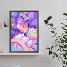 Load image into Gallery viewer, Cat And Colorful Girl 40*60CM(Canvas) Full Round Drill Diamond Painting
