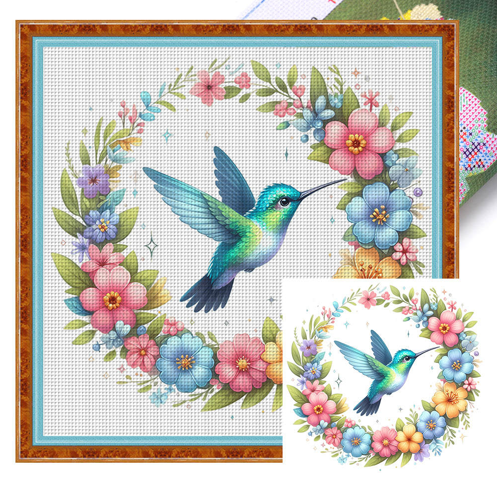Yishu - Flowers And Hummingbirds - 50*50CM 11CT 3 Stamped Cross Stitch