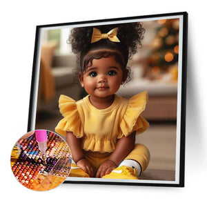 Chubby Black Girl 30*30CM(Canvas) Full Round Drill Diamond Painting