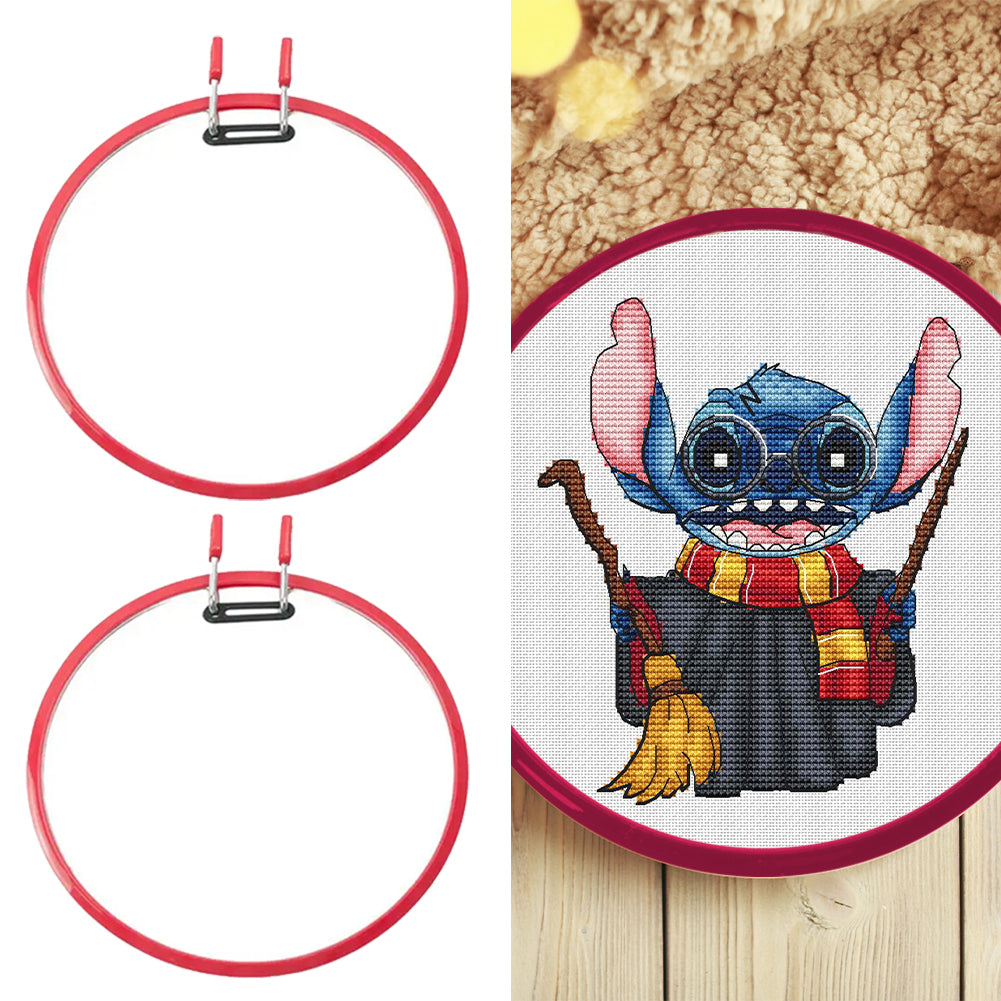Round Cross Stitch Hoop Ring Plastic Embroidery Hoop Embroidery Circle (Red)